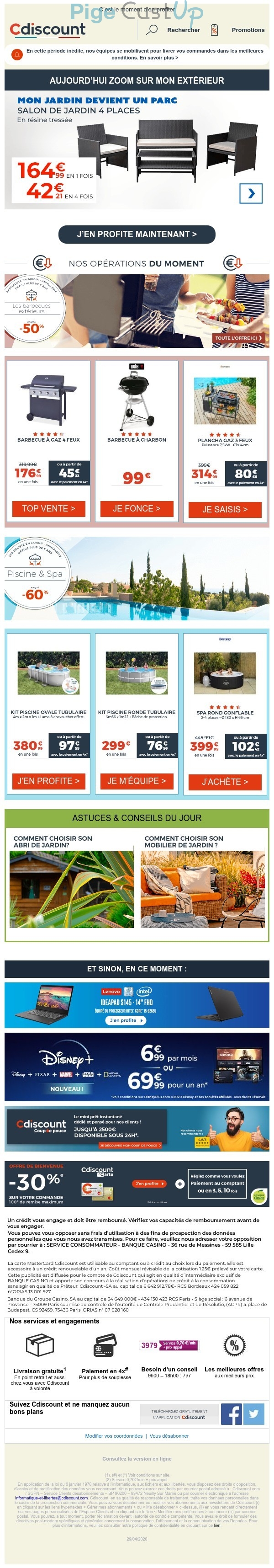 Exemple de Type de media  e-mailing - Cdiscount - Marketing Acquisition - Acquisition abonnements - Ventes flash, soldes, demarque, promo, réduction - Marketing marque - Communication Produits - Nouveaux produits - Marketing fidélisation - Incitation au réachat