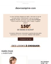 e-mailing - Marketing relationnel - Calendaire (Noël, St valentin, Vœux, …) - Marketing marque - Communication Produits - Nouveaux produits - Marketing fidélisation - Incitation au réachat - Marketing Acquisition - Jeu promo - Ventes flash, soldes, demarque, promo, réduction - Showroomprive.com - 04/2020