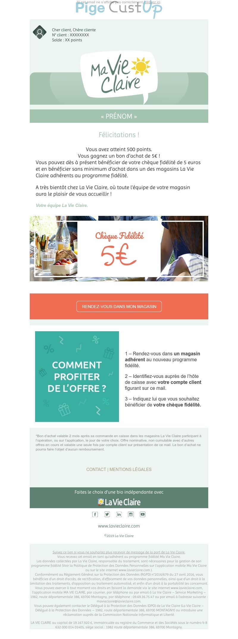 Exemple de Type de media  e-mailing - La Vie Claire - Marketing fidélisation - Recompenses