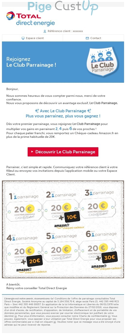 Exemple de Type de media  e-mailing - Total Direct Energie - Marketing Acquisition - Parrainage - Marketing relationnel - Remerciements