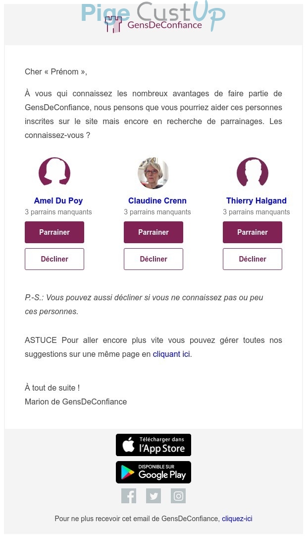 Exemple de Type de media  e-mailing - Gensdeconfiance.fr - Marketing Acquisition - Parrainage