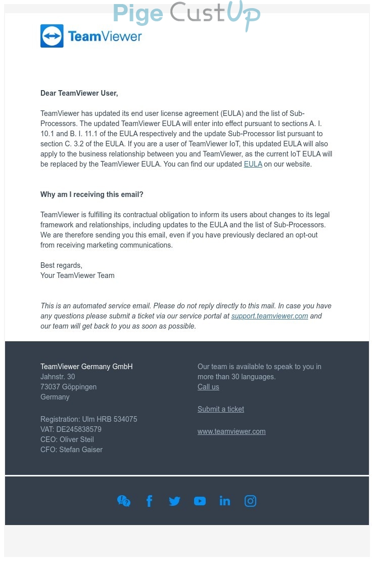 Exemple de Type de media  e-mailing - Teamviewer - Marketing marque - Contractuel réglementaire