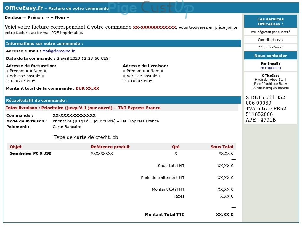 Exemple de Type de media  e-mailing - Office Easy - Transactionnels - Mise à disposition facture