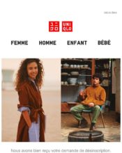 e-mailing - Transactionnels - Confirmation désabonnement Newsletters - Uniqlo - 04/2020