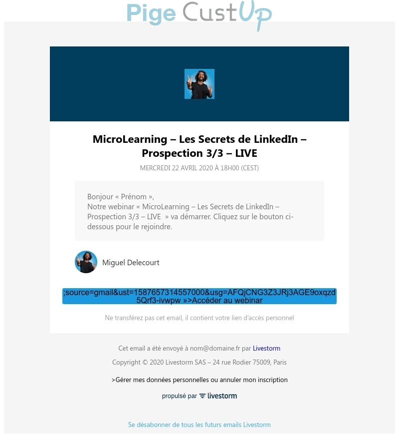 Exemple de Type de media  e-mailing - MicroLearning - Transactionnels - Confirmation Mise à disposition du service