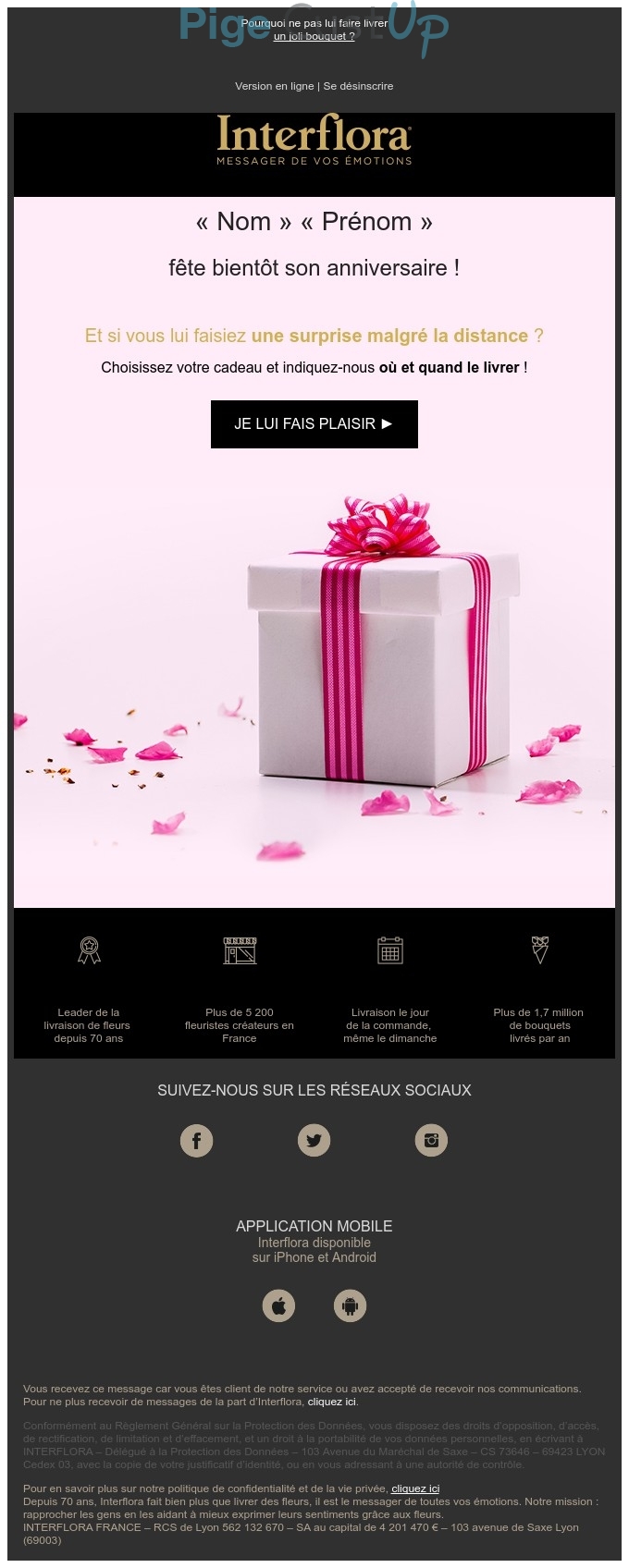 Exemple de Type de media  e-mailing - Interflora - Marketing relationnel - Anniversaire / Fête contact - Marketing fidélisation - Incitation au réachat