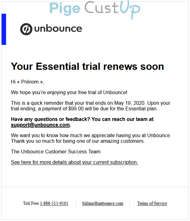 Exemple de Type de media  e-mailing - Unbounce - Marketing Acquisition - Acquisition abonnements