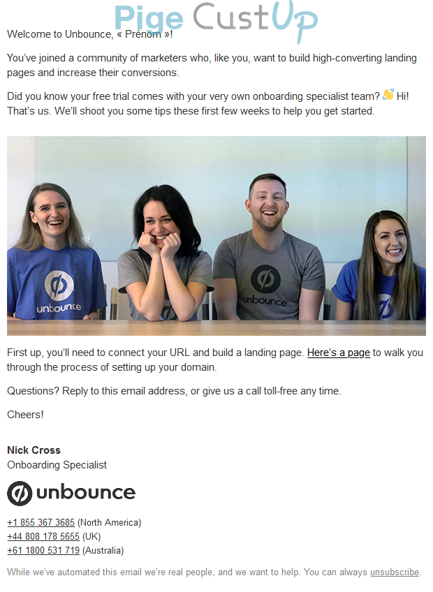 Exemple de Type de media  e-mailing - Unbounce - Marketing relationnel - Bienvenue - Welcome