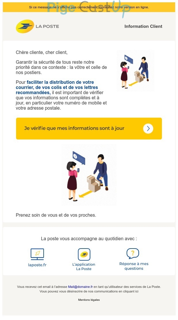 Exemple de Type de media  e-mailing - La Poste - Marketing relationnel - Données clients / RGPD