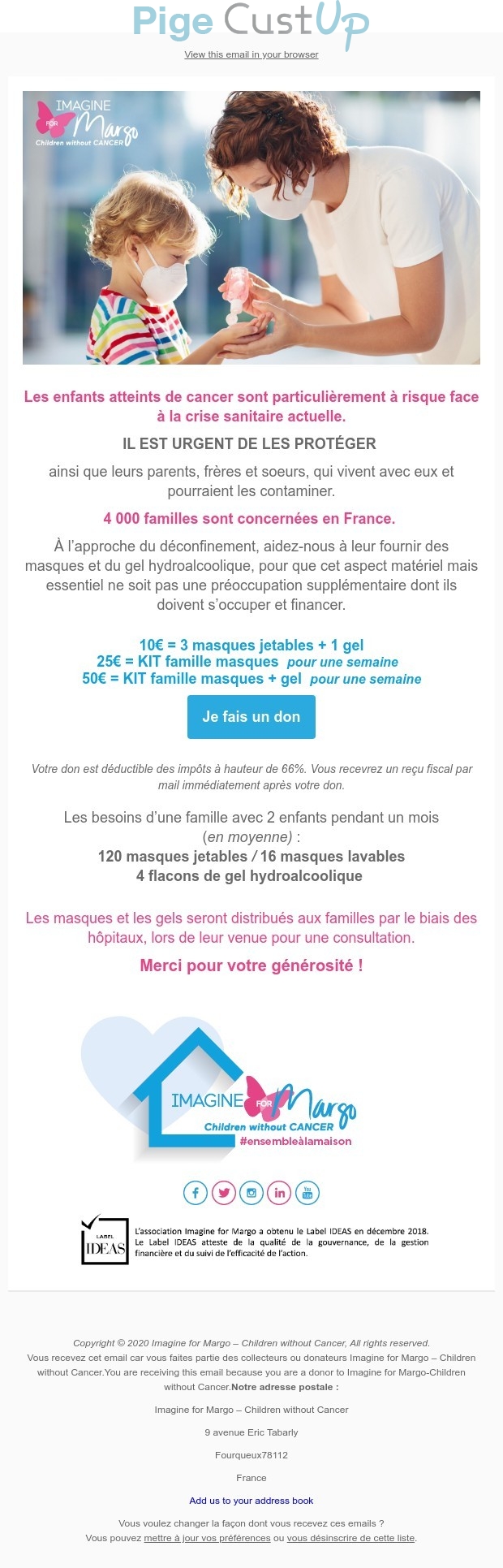 Exemple de Type de media  e-mailing - Imagine for Margo - Marketing Acquisition - Collecte de dons