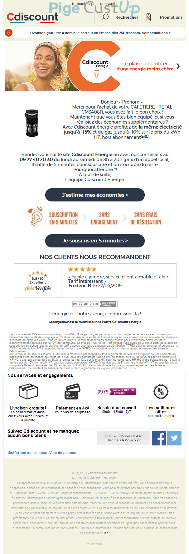 Exemple de Type de media  e-mailing - Cdiscount - Marketing Acquisition - Acquisition abonnements - Ventes flash, soldes, demarque, promo, réduction - Marketing fidélisation - Incitation au réachat - Marketing relationnel - Remerciements