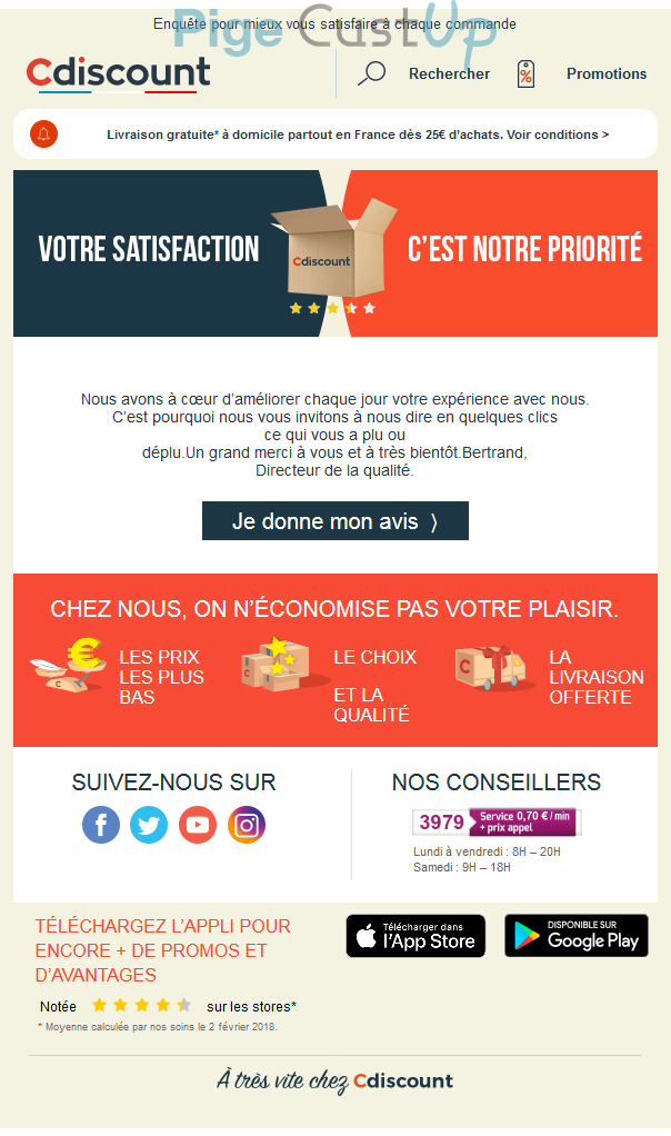 Exemple de Type de media  e-mailing - Cdiscount - Enquêtes Clients - Consultation client