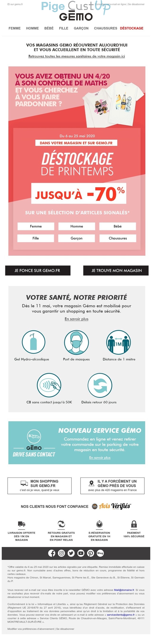 Exemple de Type de media  e-mailing - Gémo - Marketing marque - Communication Produits - Nouveaux produits - Communication Services - Nouveaux Services - Marketing fidélisation - Incitation au réachat - Marketing Acquisition - Ventes flash, soldes, demarque, promo, réduction