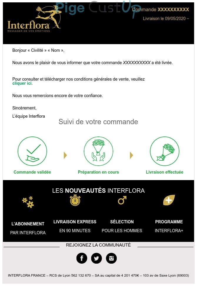 Exemple de Type de media  e-mailing - Interflora - Transactionnels - Confirmation Livraison