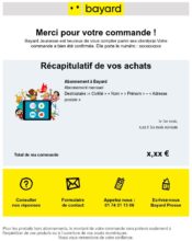 e-mailing - Transactionnels - Confirmation de commande - Bayard - 05/2020