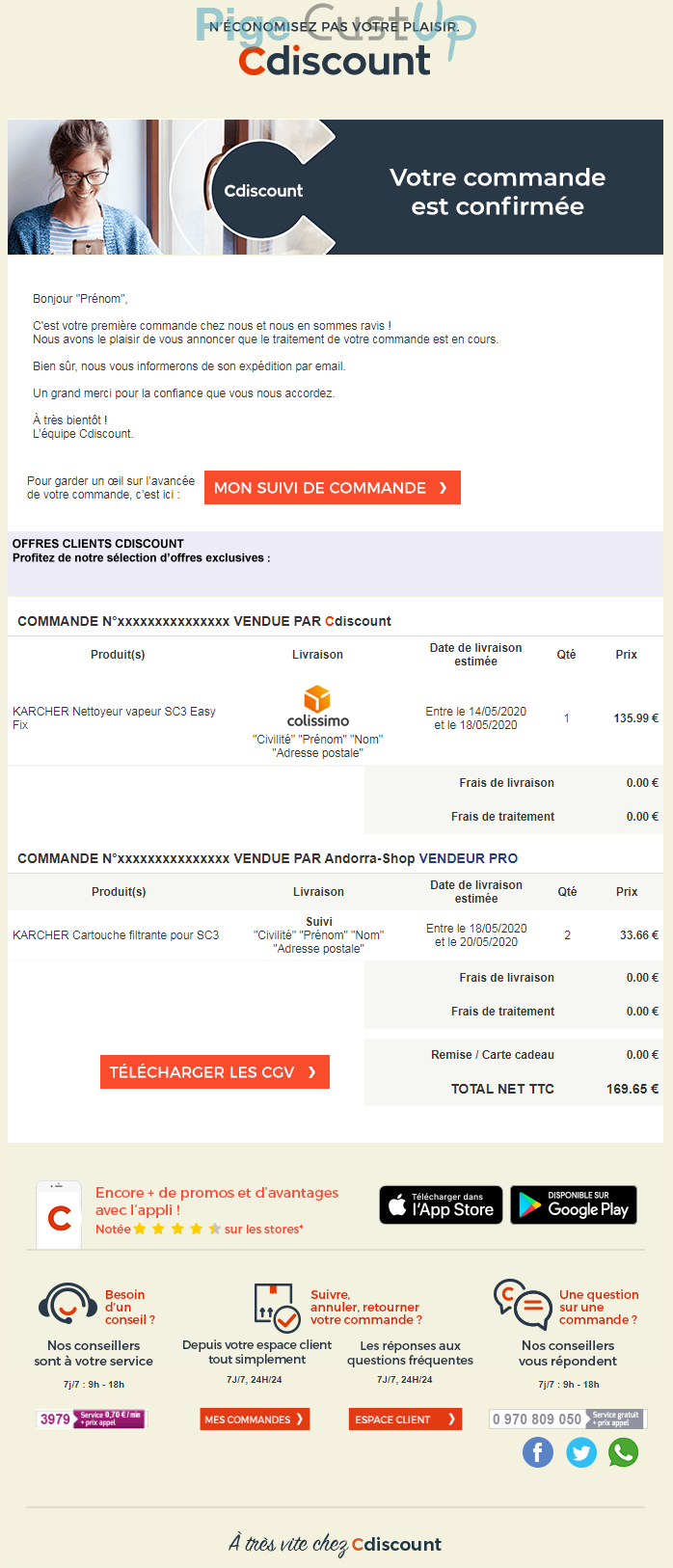 Exemple de Type de media  e-mailing - Cdiscount - Transactionnels - Confirmation de commande