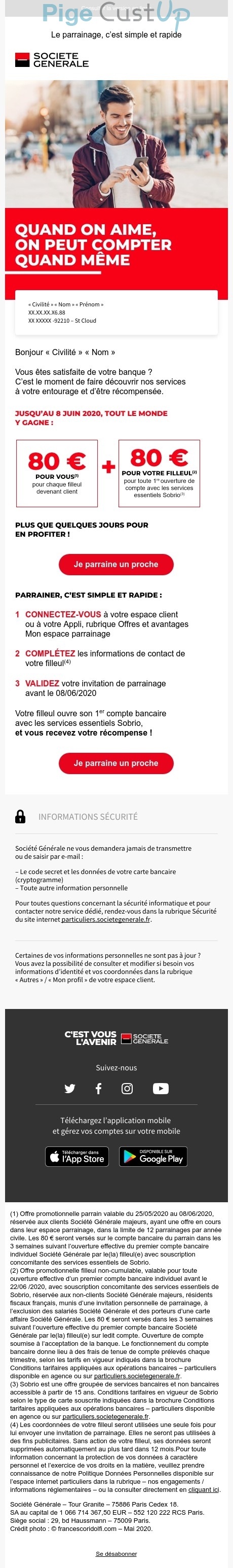 Exemple de Type de media  e-mailing - Société Générale - Marketing Acquisition - Parrainage