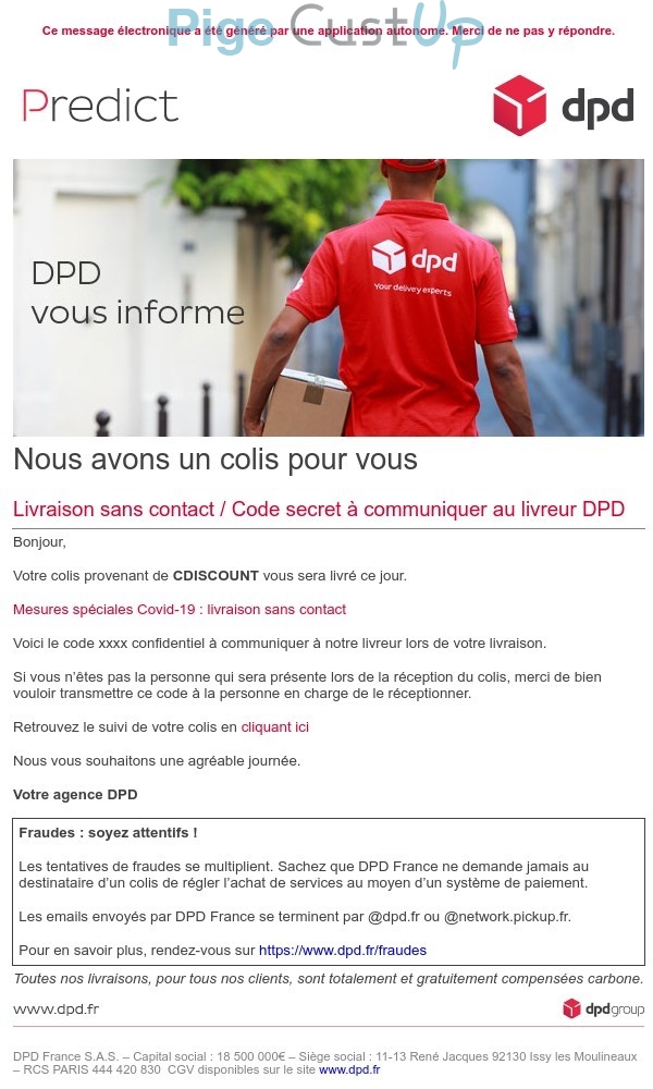 Exemple de Type de media  e-mailing - DPD - Transactionnels - Suivi de commande Expédition / Livraison