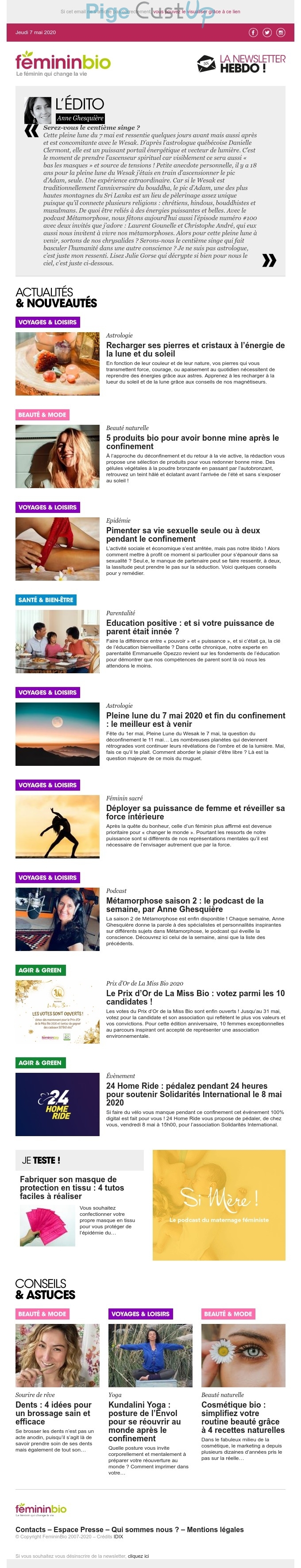 Exemple de Type de media  e-mailing - Fémininbio - Marketing relationnel - Newsletter