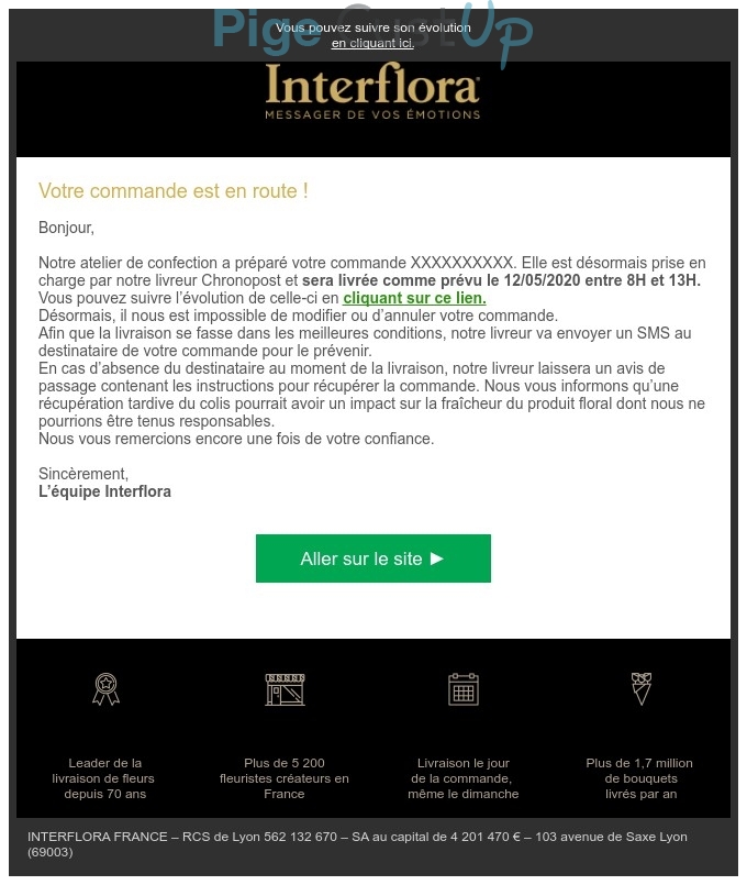 Exemple de Type de media  e-mailing - Interflora - Transactionnels - Suivi de commande Expédition / Livraison