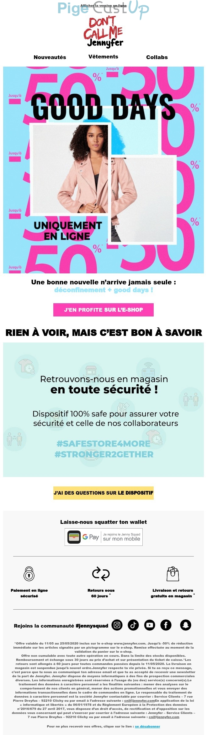 Exemple de Type de media  e-mailing - Jennyfer - Marketing fidélisation - Incitation au réachat - Marketing Acquisition - Ventes flash, soldes, demarque, promo, réduction