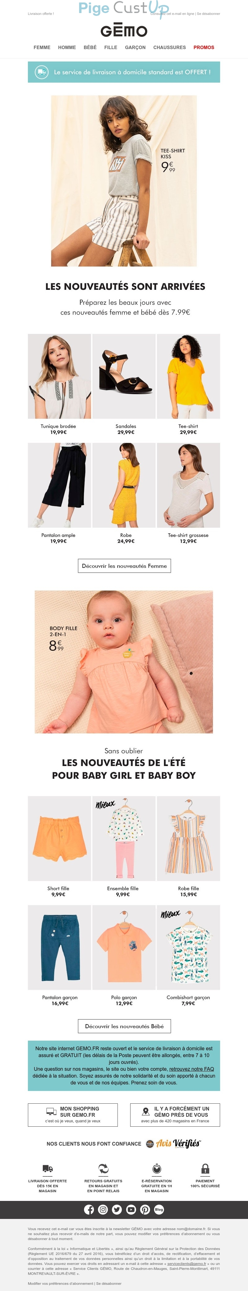 Exemple de Type de media  e-mailing - Gémo - Marketing marque - Communication Produits - Nouveaux produits - Communication Services - Nouveaux Services