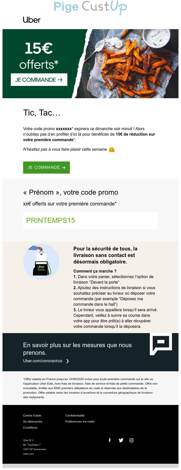 Exemple de Type de media  e-mailing - Uber - Marketing Acquisition - Derniers jours - Gratuit - Cadeau - Ventes flash, soldes, demarque, promo, réduction - Marketing fidélisation - Incitation au réachat