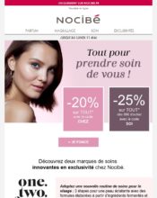 e-mailing - Marketing marque - Communication Produits - Nouveaux produits - Marketing fidélisation - Incitation au réachat - Marketing Acquisition - Ventes flash, soldes, demarque, promo, réduction - Nocibé - 05/2020