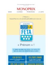 e-mailing - Marketing relationnel - Anniversaire / Fête contact - Monoprix - 05/2020