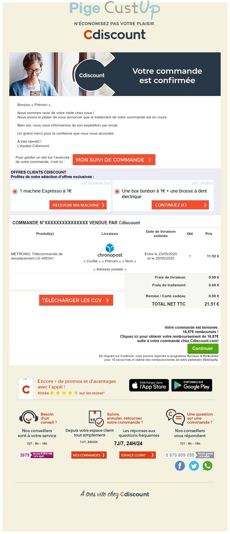Exemple de Type de media  e-mailing - Cdiscount - Transactionnels - Confirmation de commande
