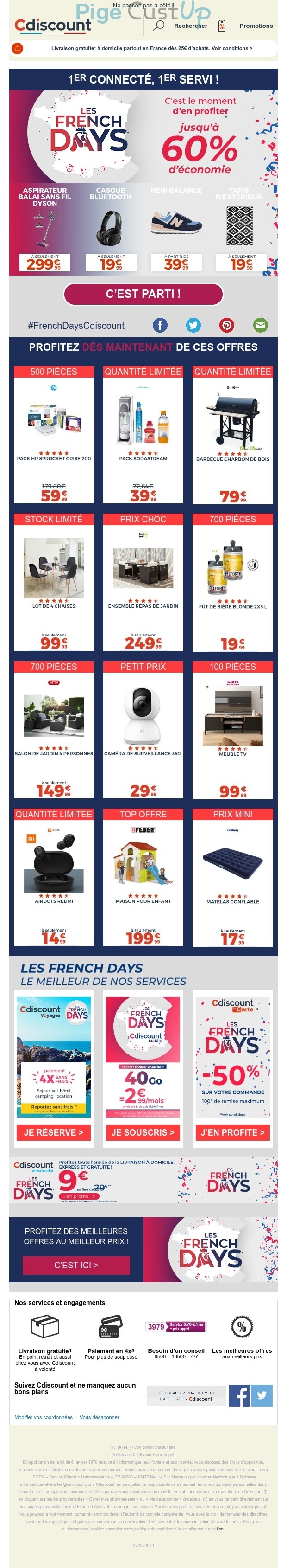 Exemple de Type de media  e-mailing - Cdiscount - Marketing marque - Communication Produits - Nouveaux produits - Marketing fidélisation - Incitation au réachat - Marketing Acquisition - Ventes flash, soldes, demarque, promo, réduction
