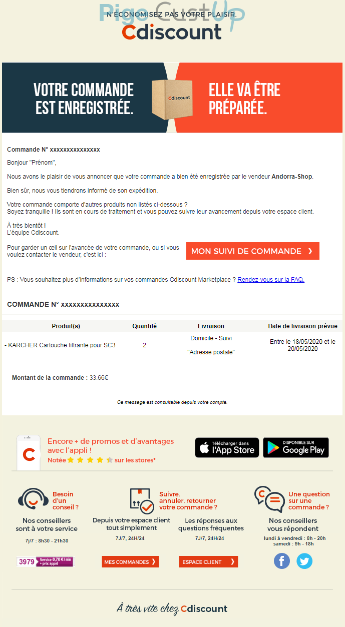 Cdiscount - Exemple de e-mailing - 05/2020 | 14810 | Benchmark | CustUp
