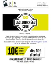 e-mailing - Marketing fidélisation - Animation / Vie du Programme de Fidélité - Incitation au réachat - Points et statut - Marketing Acquisition - Ventes flash, soldes, demarque, promo, réduction - Go Sport - 05/2020