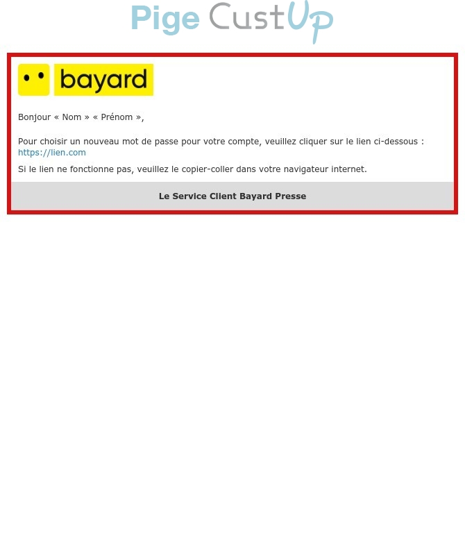 Exemple de Type de media  e-mailing - Bayard - Transactionnels - Changement de mot de passe / d'identifiant