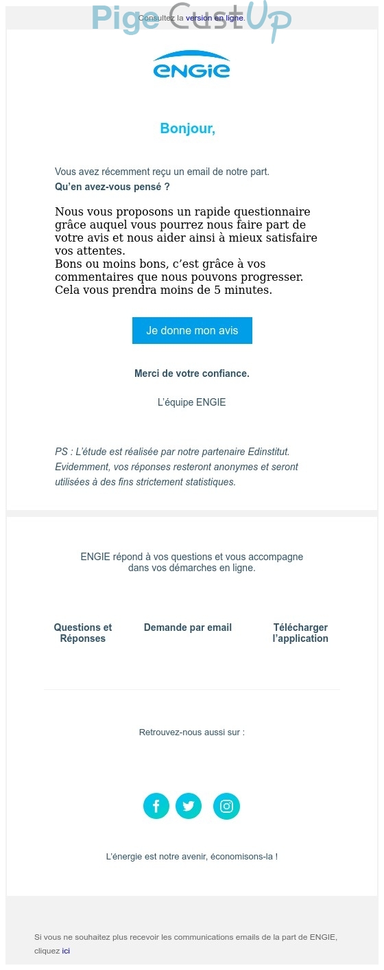 Exemple de Type de media  e-mailing - Engie - Enquêtes Clients - Consultation client