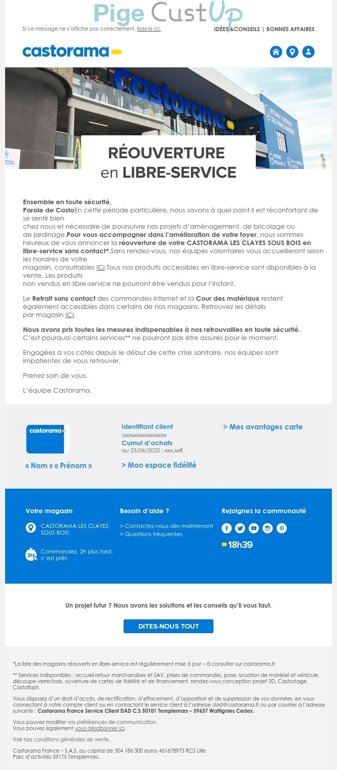 Exemple de Type de media  e-mailing - Castorama - Marketing marque - Communication Services - Nouveaux Services - Marketing fidélisation - Incitation au réachat - Points et statut - Marketing relationnel - Newsletter