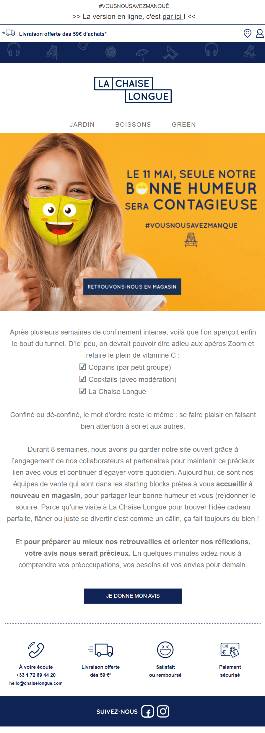 exemple emailing deconfinement chaise longue