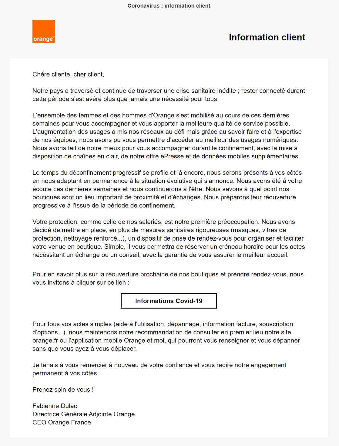 exemple emailing deconfinement orange