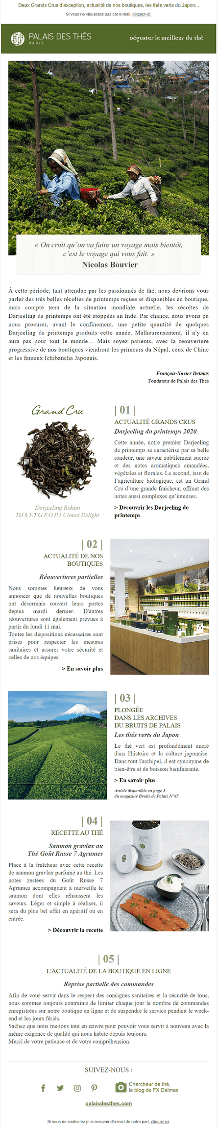 exemple emailing deconfinement palais des thes