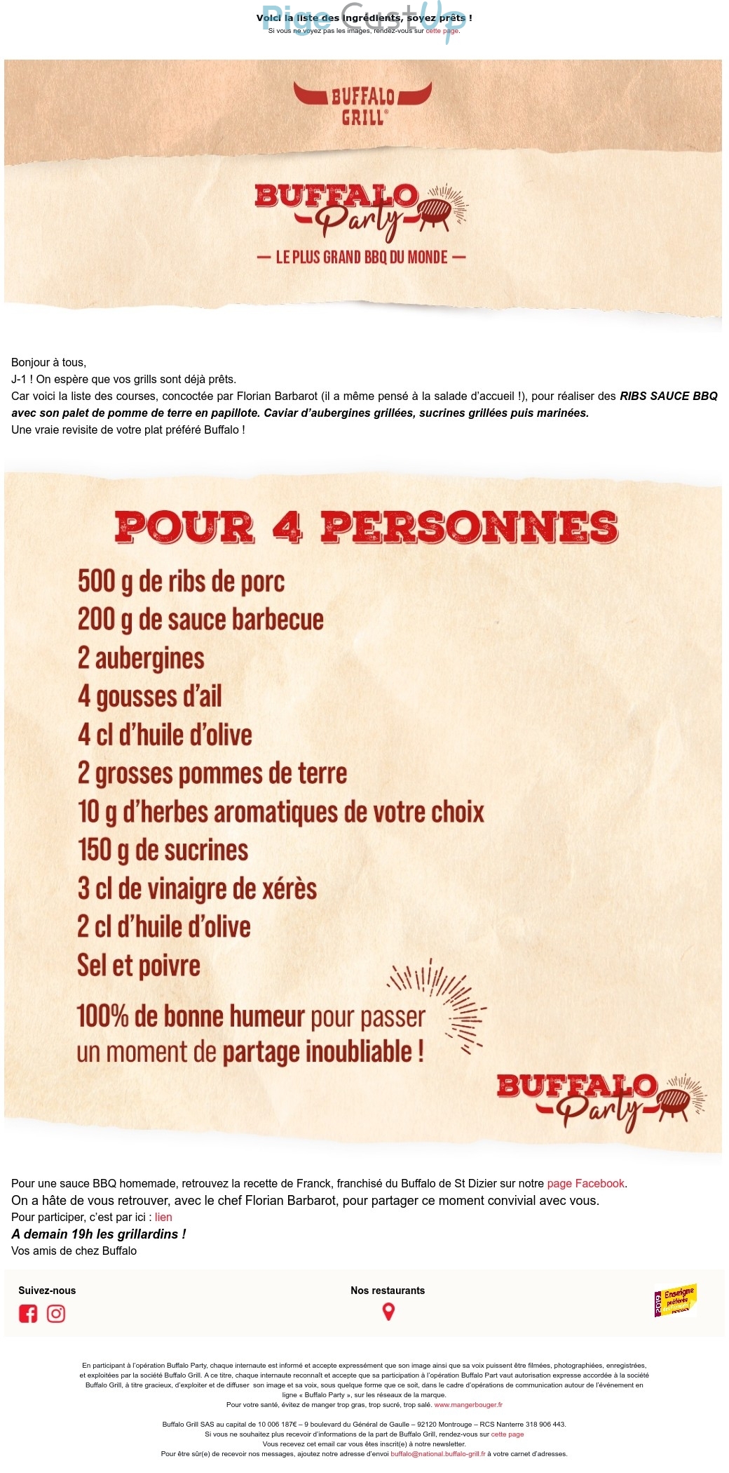 Exemple de Type de media  e-mailing - Buffalo Grill - Marketing relationnel - Evénement