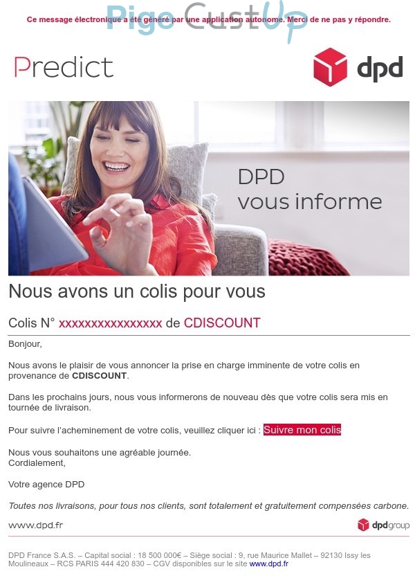 Exemple de Type de media  e-mailing - DPD - Transactionnels - Suivi de commande Expédition / Livraison