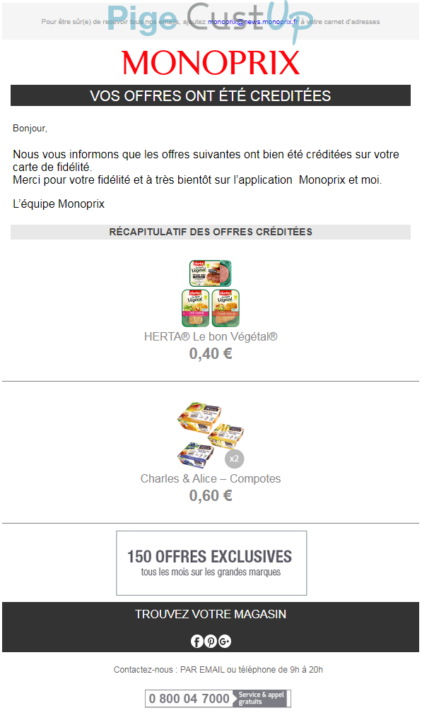 Exemple de Type de media  e-mailing - Monoprix - Marketing fidélisation - Animation / Vie du Programme de Fidélité