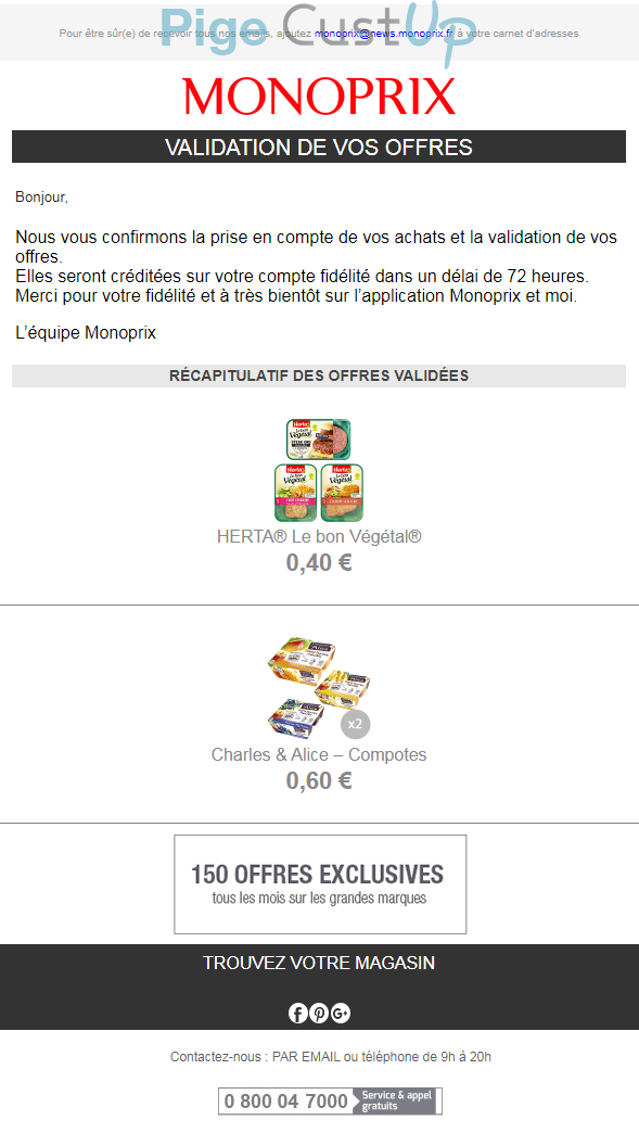 Exemple de Type de media  e-mailing - Monoprix - Service Clients - Suivi de demande