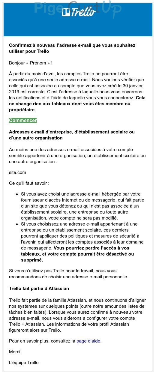 Exemple de Type de media  e-mailing - Trello - Transactionnels - Changement de mot de passe / d'identifiant - Marketing relationnel - Données clients / RGPD