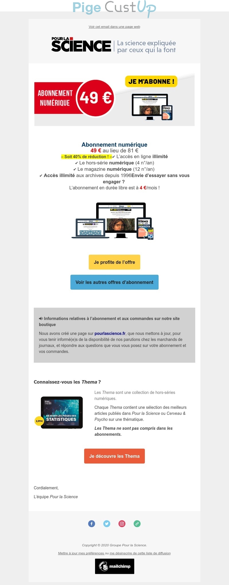Exemple de Type de media  e-mailing - Pour la Science - Marketing Acquisition - Acquisition abonnements