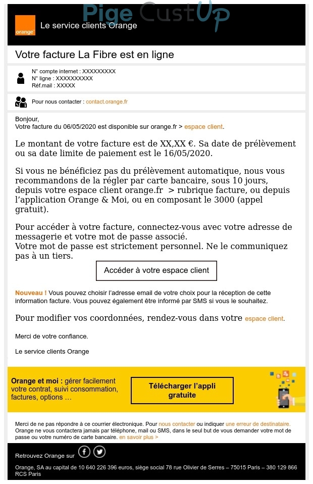 Exemple de Type de media  e-mailing - Orange - Transactionnels - Consultation facture en ligne
