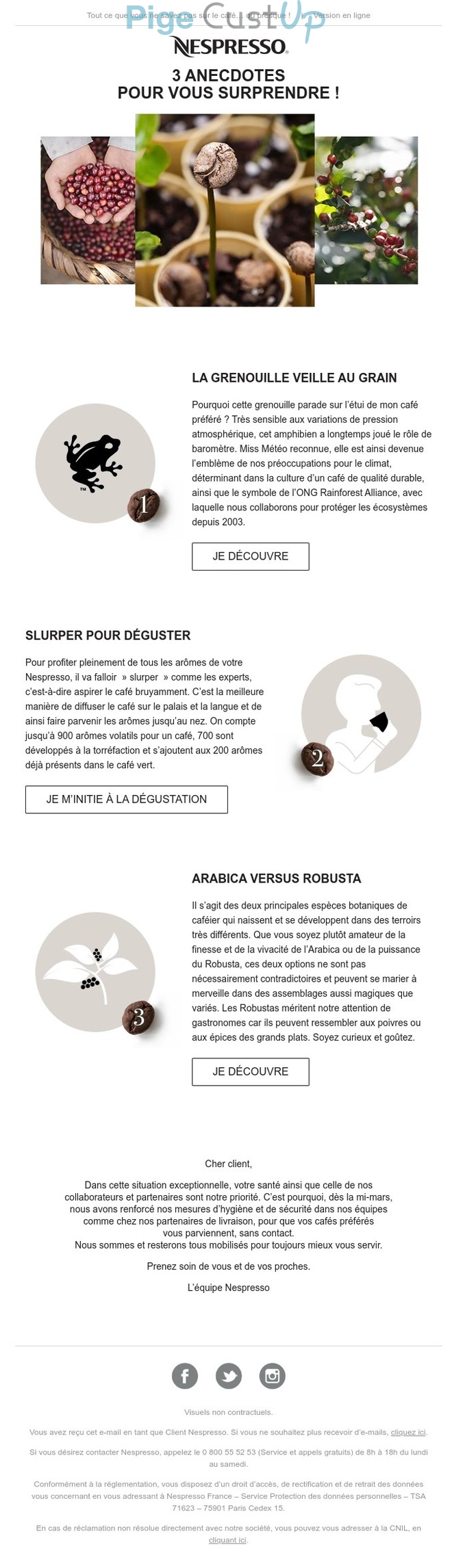 Exemple de Type de media  e-mailing - Nespresso - Marketing marque - Communication Produits - Nouveaux produits - Marketing fidélisation - Incitation au réachat - Marketing relationnel - Newsletter