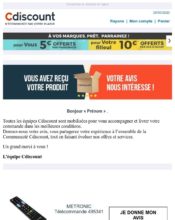 e-mailing - Enquêtes Clients - Consultation client - NPS / Avis clients - Cdiscount - 05/2020