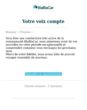 e-mailing - Enquêtes Clients - Consultation client - BlaBlaCar - 05/2020