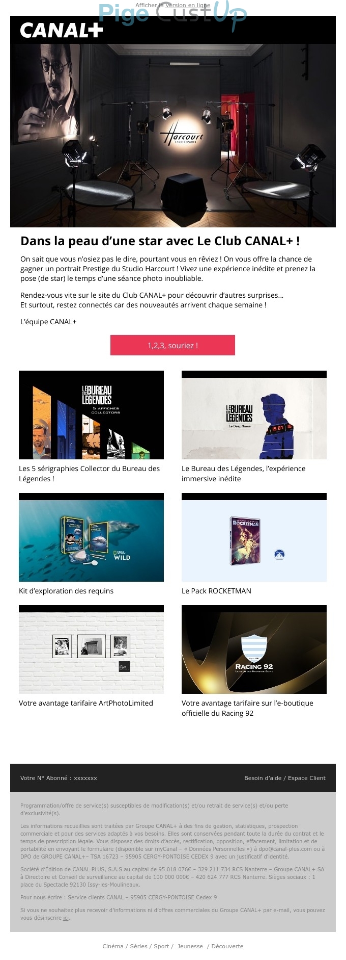 Exemple de Type de media  e-mailing - Canal + - Marketing fidélisation - Animation / Vie du Programme de Fidélité - Marketing marque - Communication Produits - Nouveaux produits